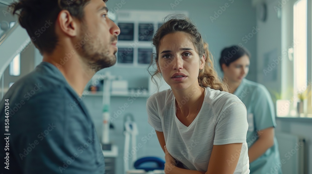 A_woman_with_muscle_strain_and_a_sports_injury_seeks_there_friends_help A_woman_with_muscle_strain_and_a_sports_injury_seeks_there_friends_help