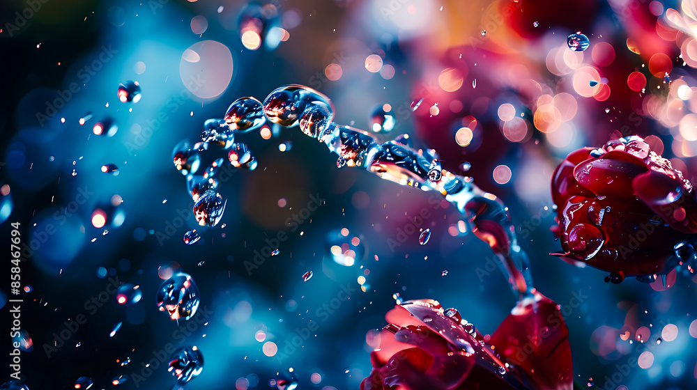 Splash, bubbles in water close-up on a dark navy blue background Splash, bubbles in water close-up on a dark navy blue background
