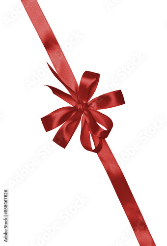 Knotted red silk ribbon in a bow on an isolated background, decor for a gift photo