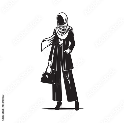 hijab style standing style vector illustration design silhouette