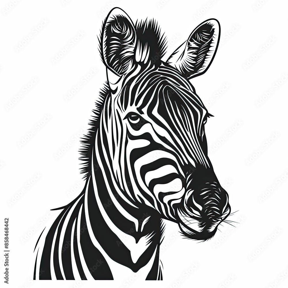 A black and white drawing of a zebra 's head A black and white drawing of a zebra 's head
