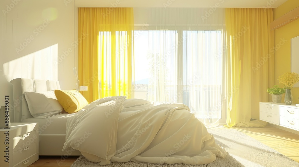 Hazy bedroom with white and yellow tones Hazy bedroom with white and yellow tones
