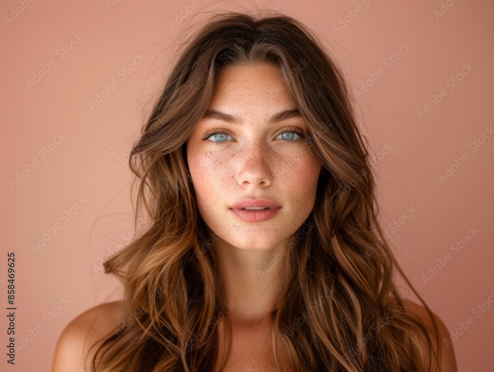 young woman with natural makeup, perfectly voluminous hair, facing the camera directly young woman with natural makeup, perfectly voluminous hair, facing the camera directly