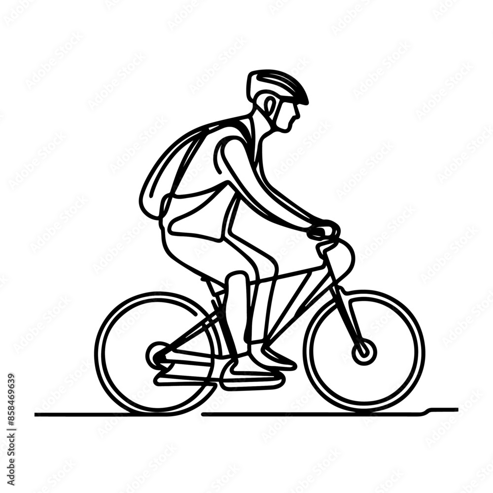 Naklejka premium line art of a cyclist in helmet riding a bicycle, Racing cyclist concept
