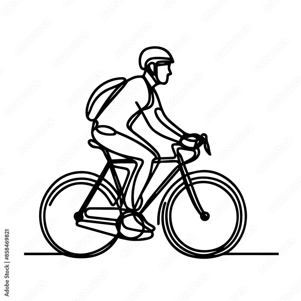 line art of a cyclist in helmet riding a bicycle, Racing cyclist concept line art of a cyclist in helmet riding a bicycle, Racing cyclist concept