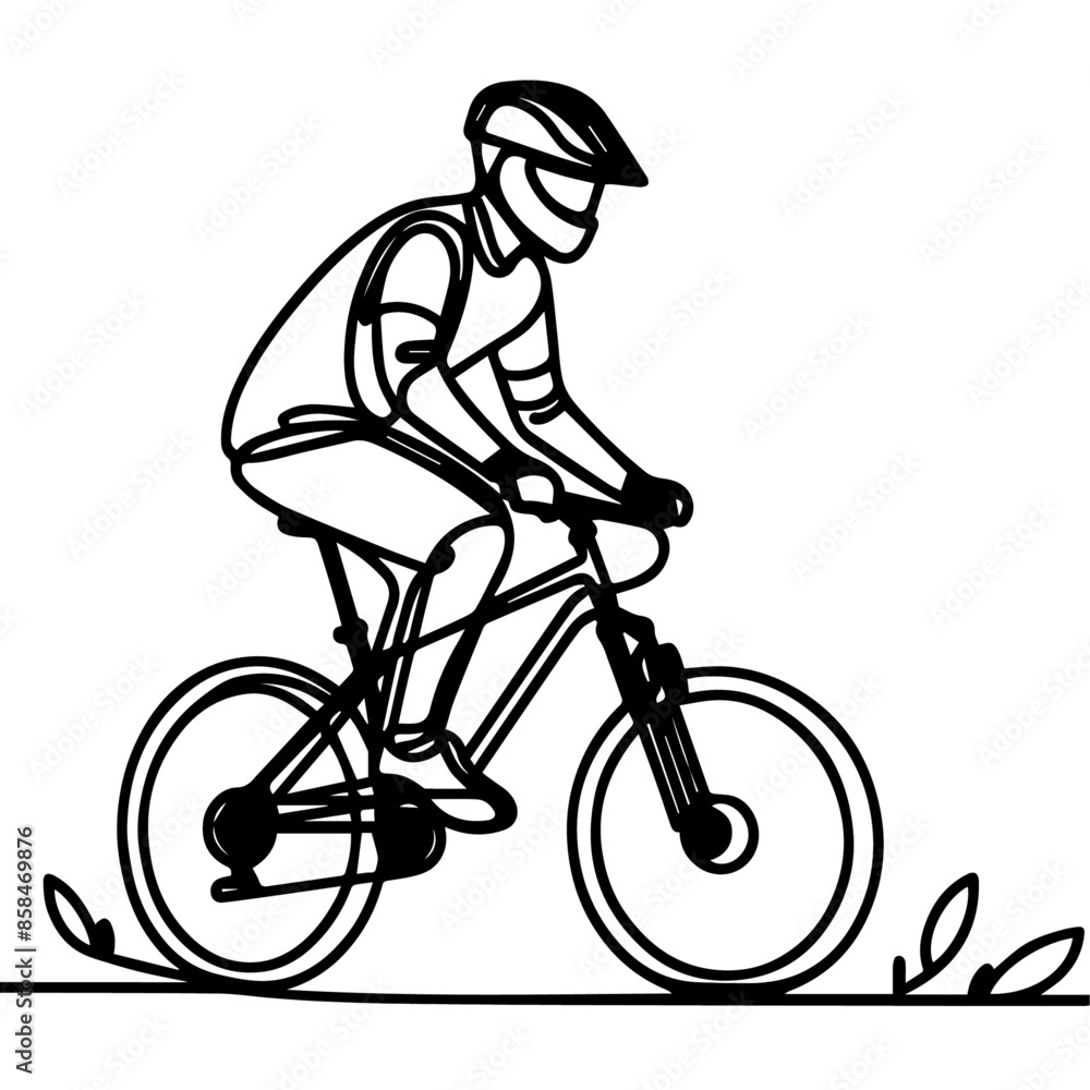 line art of a cyclist in helmet riding a bicycle, Racing cyclist concept line art of a cyclist in helmet riding a bicycle, Racing cyclist concept