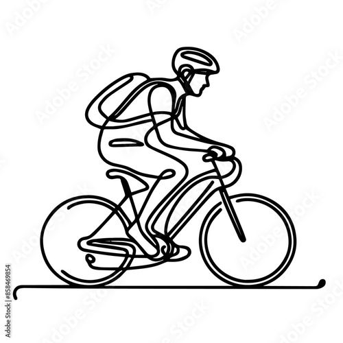 line art of a cyclist in helmet riding a bicycle, Racing cyclist concept © MUHAMMAD