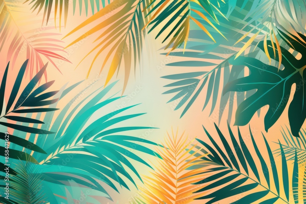 A simple vector illustration of tropical palm leaves on an abstract gradient background, creating a serene and refreshing feel Generative AI A simple vector illustration of tropical palm leaves on an abstract gradient background, creating a serene and refreshing feel Generative AI