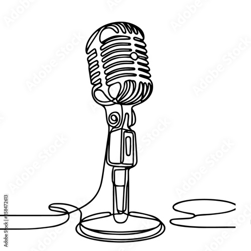 Continuous line drawing of microphone, microphone line art , microphone line art illustration