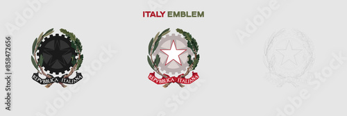Italy Emblem Vector Pack. Emblem with Flag. Gray Emblem Silhouette. Gray Outline Emblem. Editable EPS file.