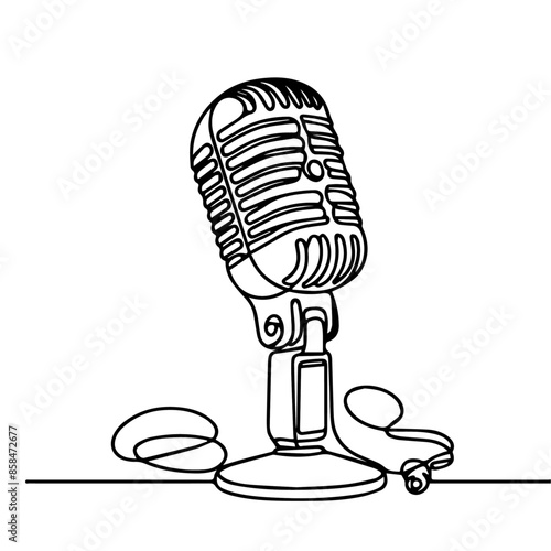 Continuous line drawing of microphone, microphone line art , microphone line art illustration