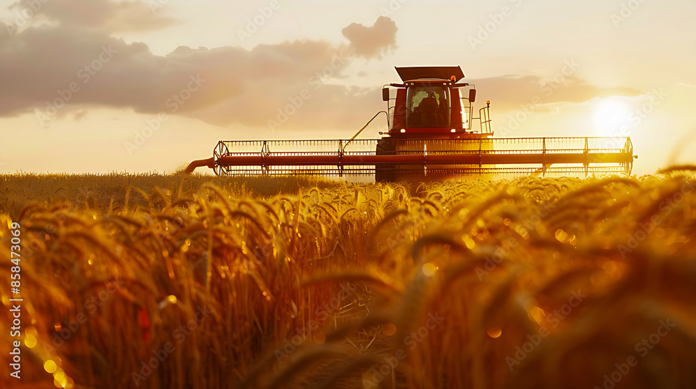 Fototapeta premium Tractor in the field. Farmer working in the field. Farmer working during harvest