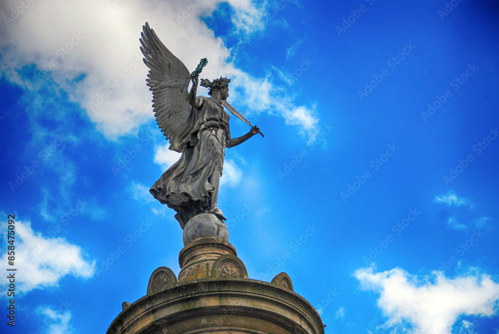 Naklejka premium Germany , Siegburg. Angel statue. Landmark on the market square of Siegburg .May 07, 2014