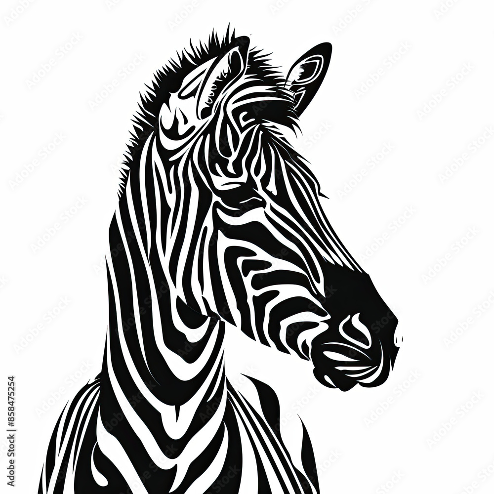 Fototapeta premium A black and white drawing of a zebra 's head