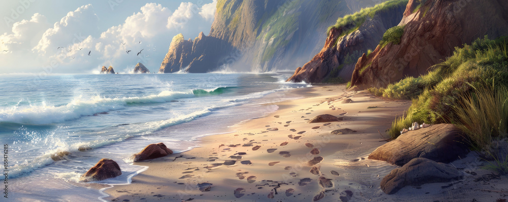 A tranquil coastal path background with rugged cliffs, gentle waves, and the textures of soft sands and serene surroundings, creating a peaceful and picturesque natural retreat. A tranquil coastal path background with rugged cliffs, gentle waves, and the textures of soft sands and serene surroundings, creating a peaceful and picturesque natural retreat.