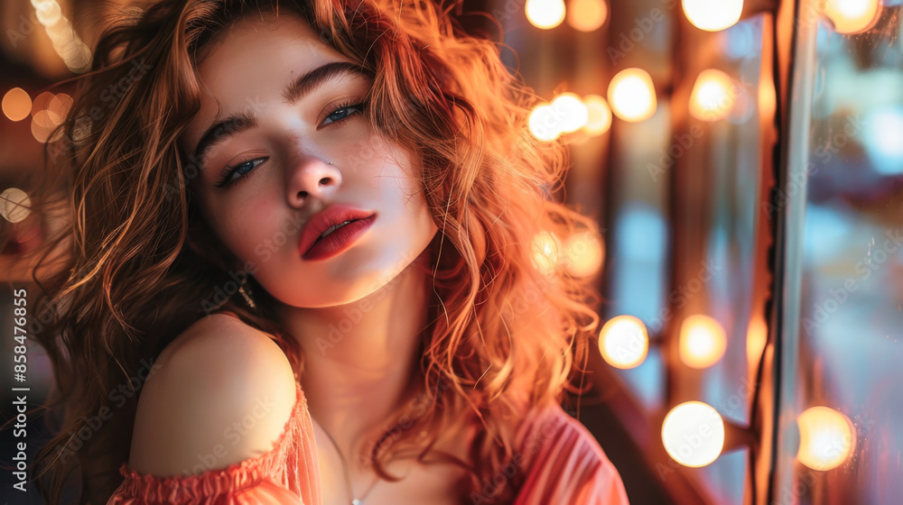 Portrait of a beautiful woman posing in a studio space. Young fashion model looking at the camera indoors. Fashion and style concept. Portrait of a beautiful woman posing in a studio space. Young fashion model looking at the camera indoors. Fashion and style concept.