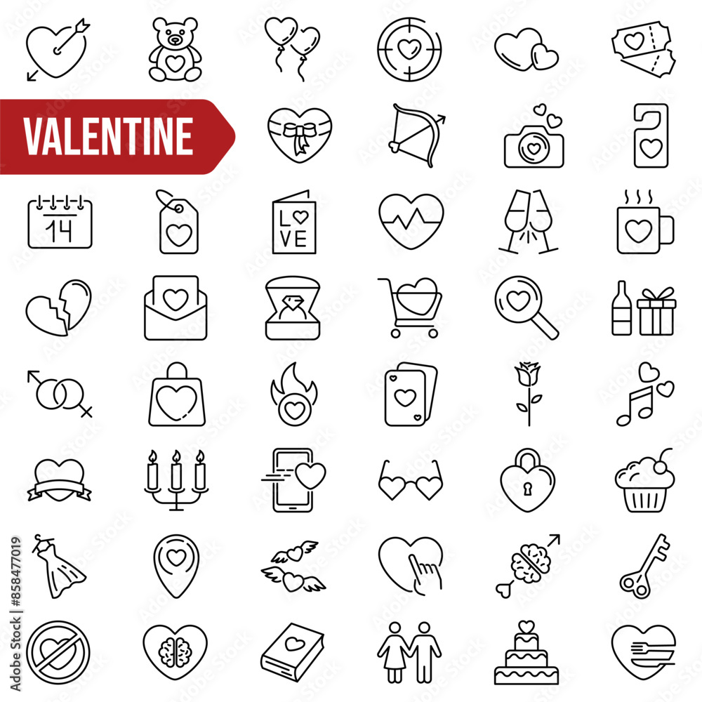Valentines icon set. Valentines day collection. Linear style. Valentines icon set. Valentines day collection. Linear style.