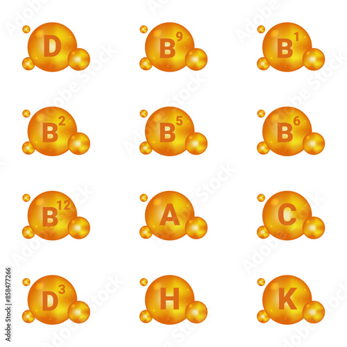 Vitamin capsules Set. Vitamin complex icons. Vector illustration.