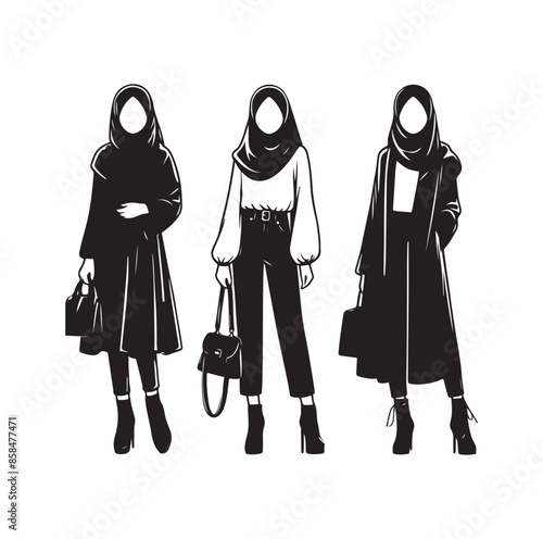 hijab style standing style vector illustration design silhouette