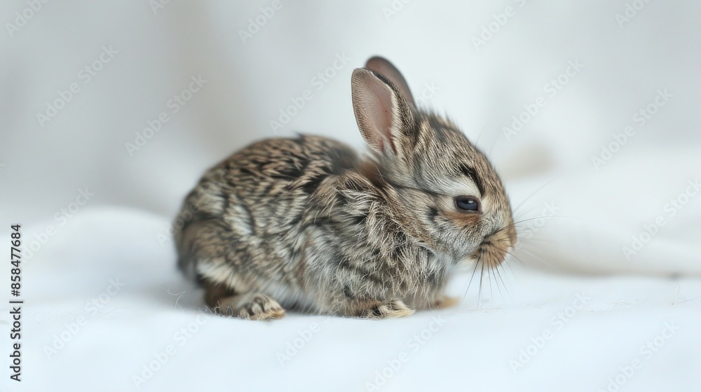 Obraz premium One month old baby rabbit on a white backdrop
