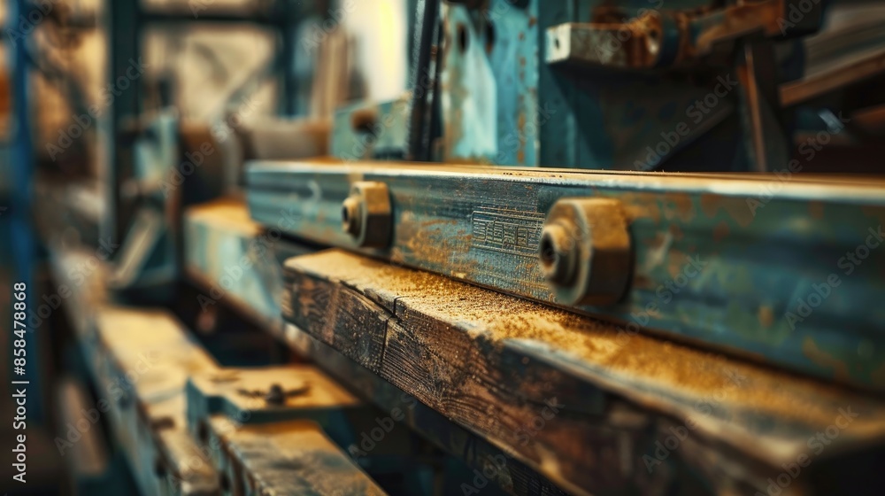 Close up photo of a woodworking belt sander machine Close up photo of a woodworking belt sander machine