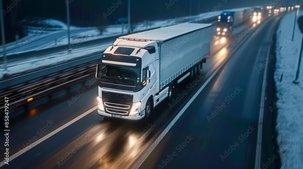 Fototapeta premium Heavy truck on a highway, logistics and transportation concept