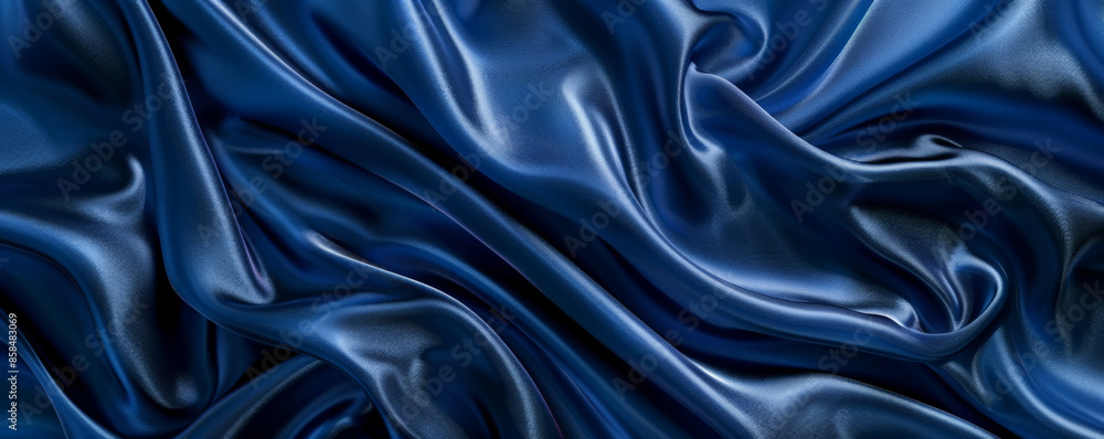 Obraz premium Elegant silk fabric background in a rich royal blue with a smooth, flowing texture. The luxurious fabric adds a touch of opulence and sophistication, perfect for high-end or romantic designs