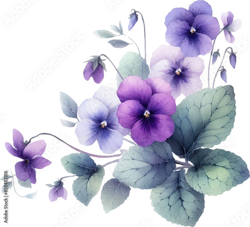 violet in watercolor style for decorating cards