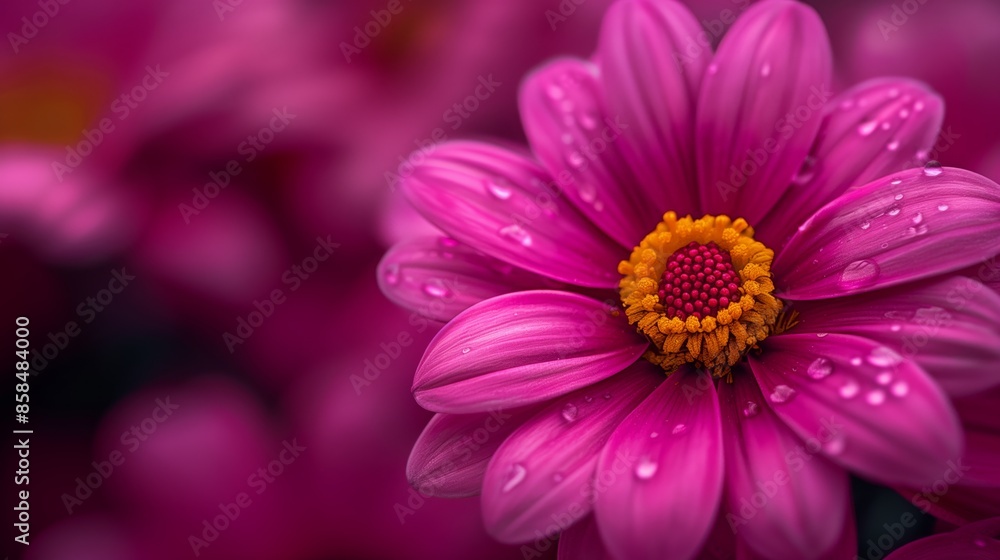A macro photo of a vibrant pink flower with dew drops on its petals A macro photo of a vibrant pink flower with dew drops on its petals