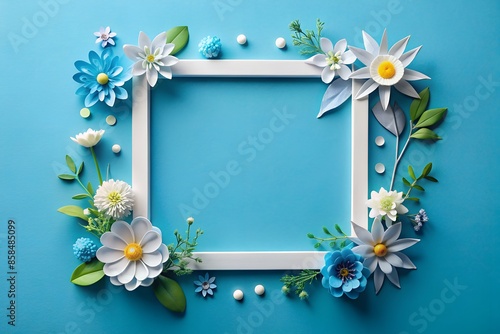 A frame made of blue and white flowers on a blue background © Aljona