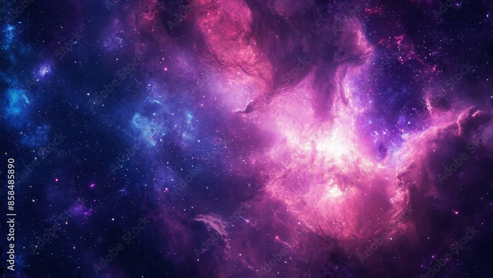 A vibrant cosmic scene featuring clouds in shades of pink and blue with stars scattered throughout, depicting a nebula in space. A vibrant cosmic scene featuring clouds in shades of pink and blue with stars scattered throughout, depicting a nebula in space.