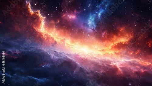 Vibrant cosmic clouds in a starry space with contrasting warm and cool tones  depicting the beauty of a nebula.