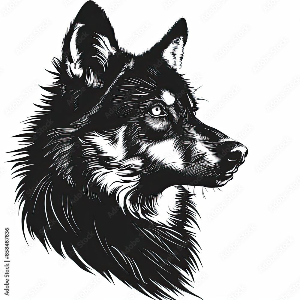 Naklejka premium A black and white drawing of a wolf 's head