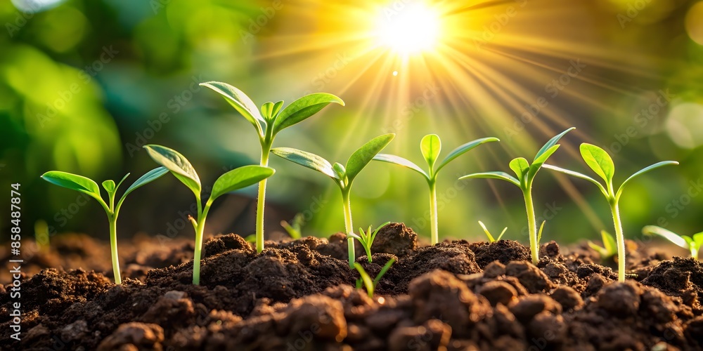 Tiny Green Shoots Reaching For The Sunlight Signify New Life And Growth. Tiny Green Shoots Reaching For The Sunlight Signify New Life And Growth.