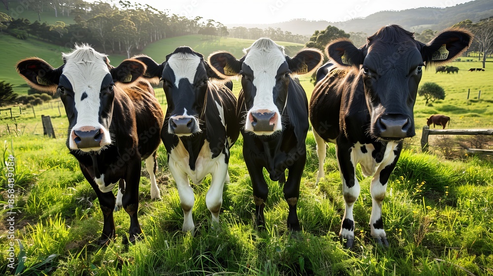 Cows happily munch on grass in open fields in Australia. They roam freely, helping the farm grow crops in a way that's good for the environment. Cows happily munch on grass in open fields in Australia. They roam freely, helping the farm grow crops in a way that's good for the environment.