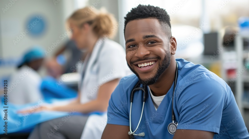 Portrait of a black male physical therapist in a clinical facility Portrait of a black male physical therapist in a clinical facility