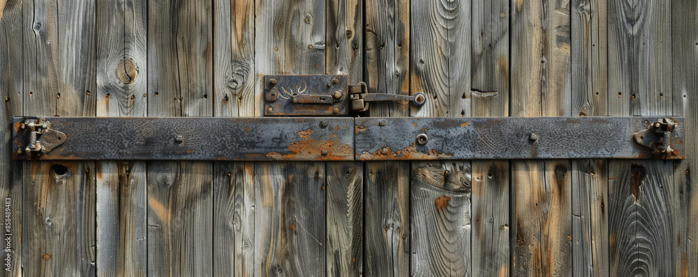 Rustic barn door background with weathered wood, iron hinges, and textured grain patterns. The authentic, charming feel adds warmth and character, ideal for vintage or countryside themes