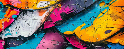 Urban graffiti wall background with vibrant colors, bold patterns, and textured spray paint. The edgy, artistic scene captures the energy and creativity of street art, adding a dynamic, urban feel © AI_images