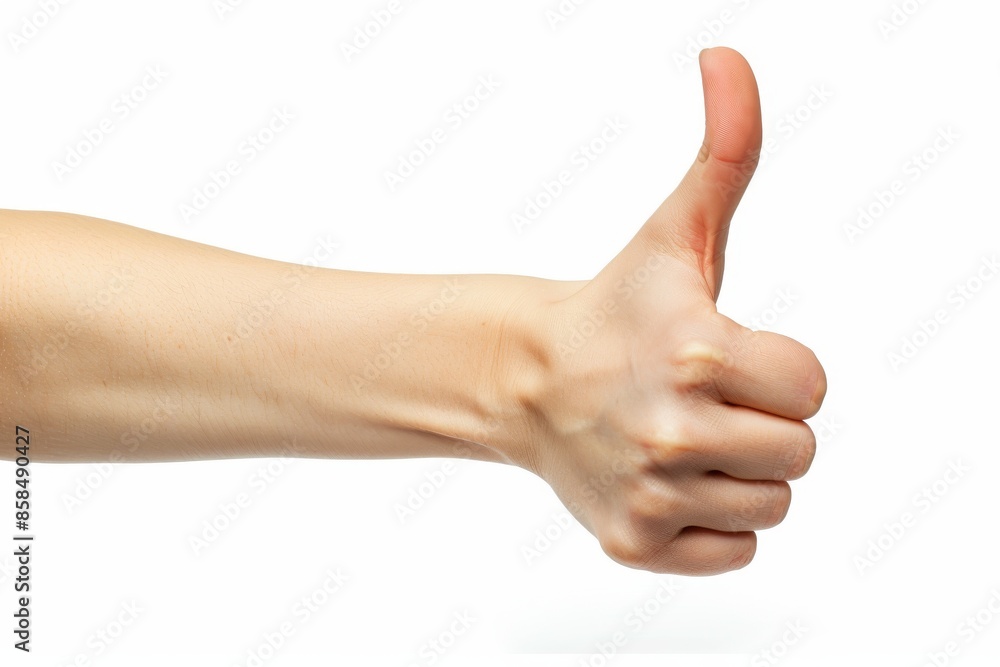 Close Up Of A Hand Giving A Thumbs Up Gesture On A White Background Close Up Of A Hand Giving A Thumbs Up Gesture On A White Background