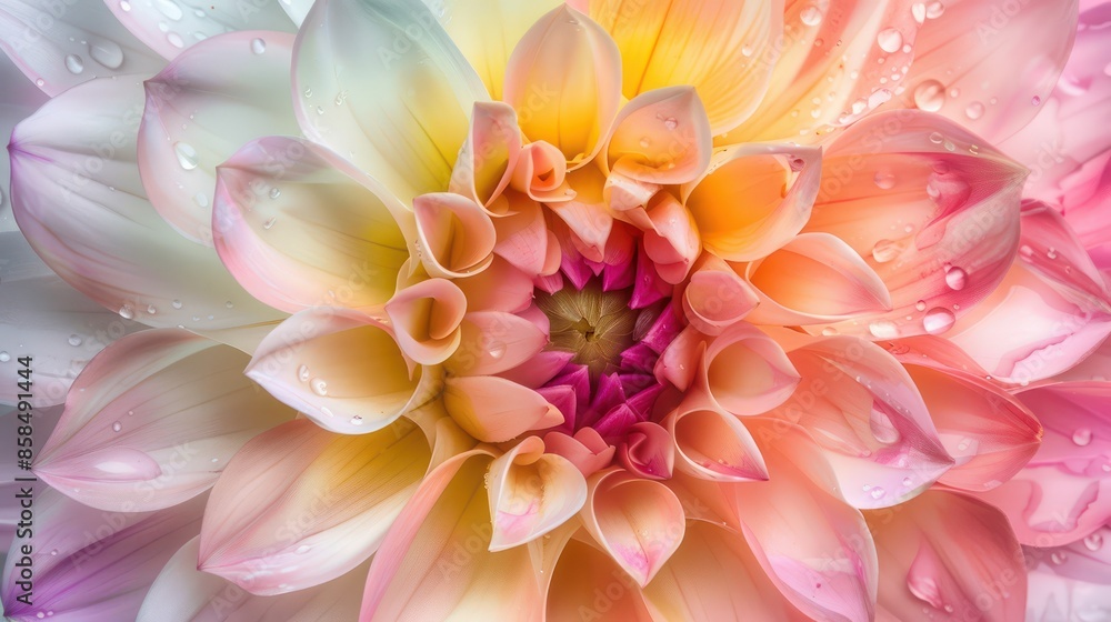 A close up of a flower with a droplet of water on it. The flower is a daisy and is in the middle of a pink and yellow color scheme A close up of a flower with a droplet of water on it. The flower is a daisy and is in the middle of a pink and yellow color scheme