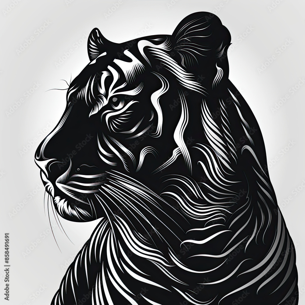 Obraz premium A black and white drawing of a tiger 's face