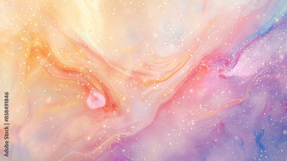 Fototapeta premium Whimsical abstract with pastel tones swirling patterns and sparkling particles. Amazing wallpaper