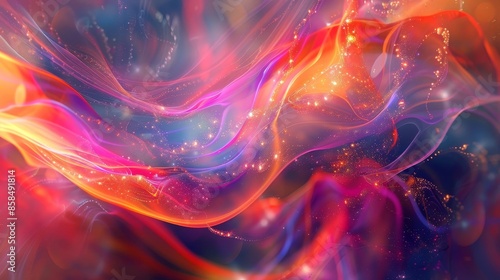 Abstract wallpaper featuring bold colors particle clusters and fluid lines. Amazing wallpaper