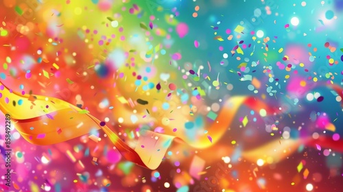 Bright colors and swirling patterns with confetti particles in abstract. Amazing wallpaper