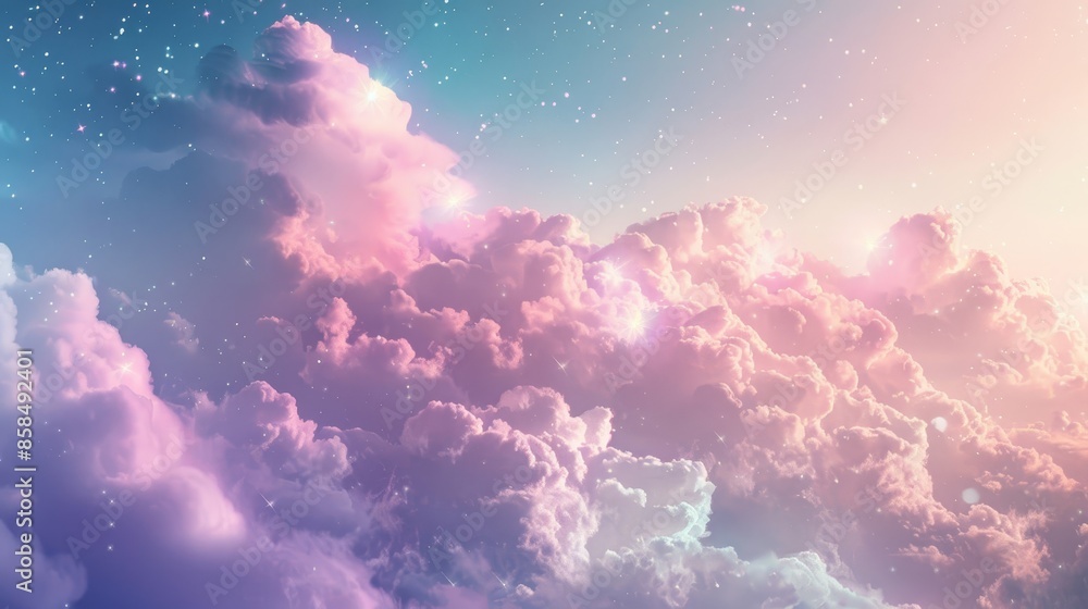 Abstract with cloudscape theme pastel colors and twinkling particles. Amazing wallpaper Abstract with cloudscape theme pastel colors and twinkling particles. Amazing wallpaper