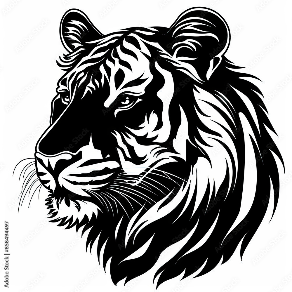 Fototapeta premium A black and white drawing of a tiger 's head