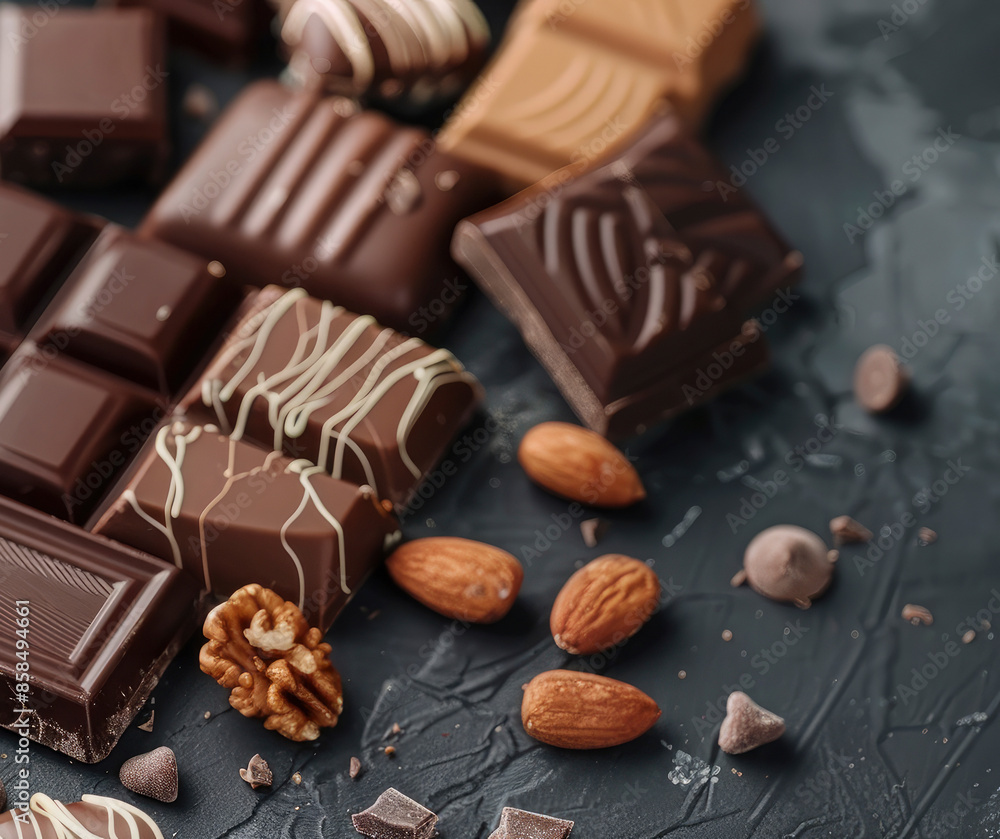 Advertising banner with chocolate.Chocolate flat lay.Top view, Copy space, Mock up. Advertising banner with chocolate.Chocolate flat lay.Top view, Copy space, Mock up.