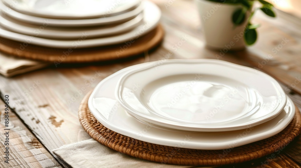 Ceramic plates displayed on table with card menu template Space for text Ceramic plates displayed on table with card menu template Space for text