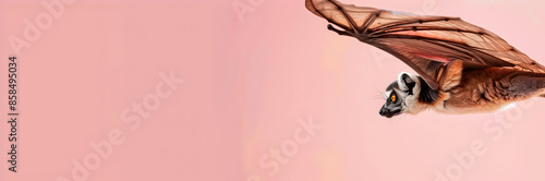 Sunda flying lemur web banner. Sunda flying lemur isolated on pink background with copy space. photo