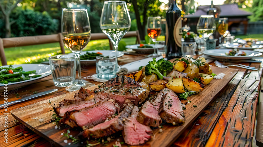 Obraz premium Marinated London Broil with Potatoes and Broccoli